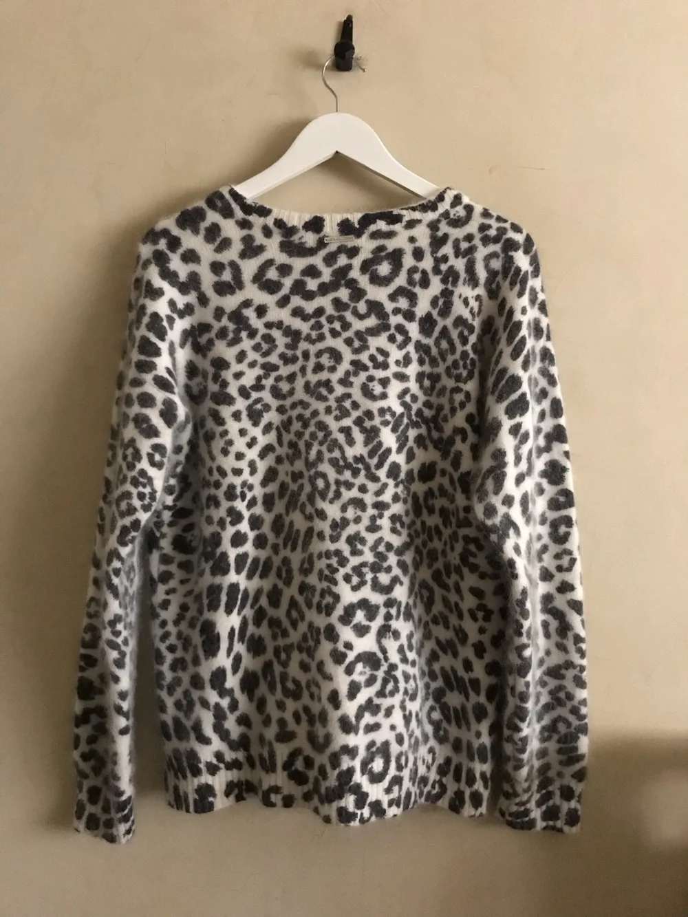 Michael Kors White and Gray Leopard Angora Sweater